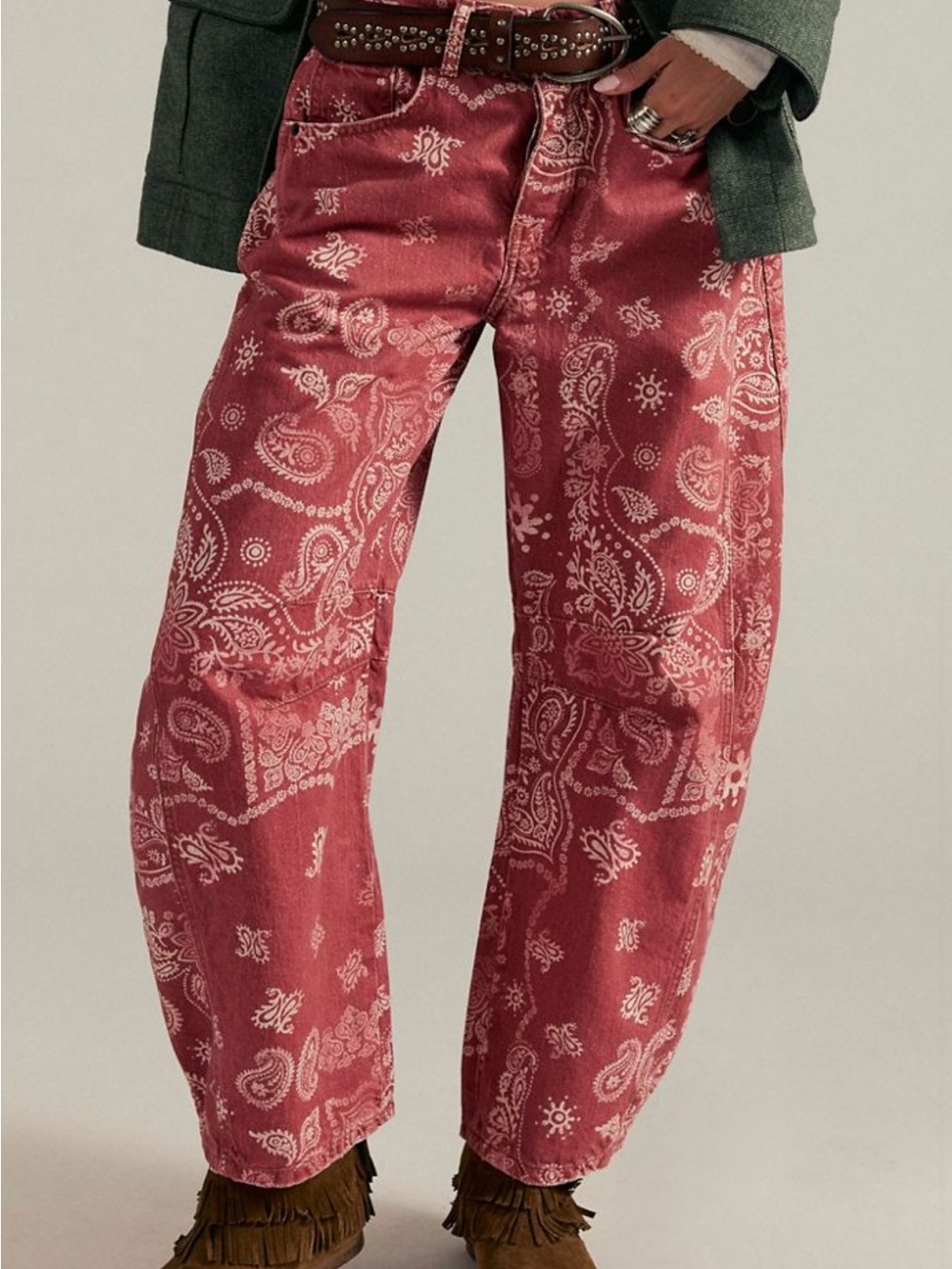 Bandana Paisley Print Barrel Roll Jeans